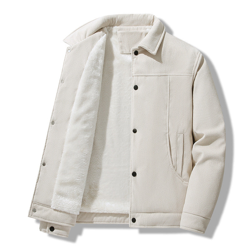 Herren Cordjacke im lässigen Worker-Style mit Druckknopfverschluss und seitlichen Eingrifftaschen EB