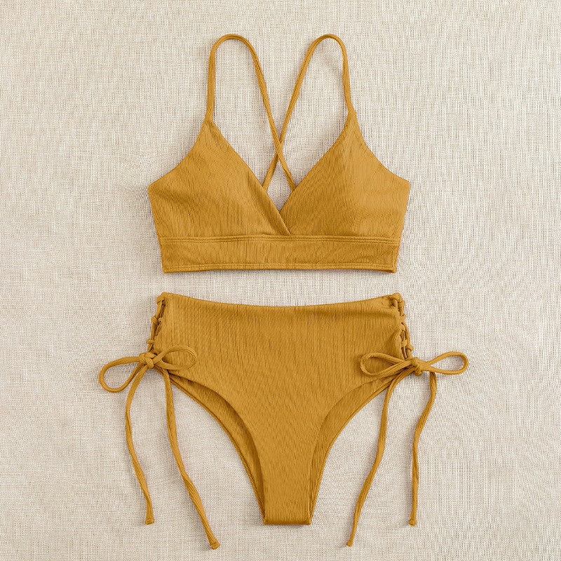 Damen Triangel-Bikini im modischen Wickeldesign mit verstellbaren Bindebändern EB