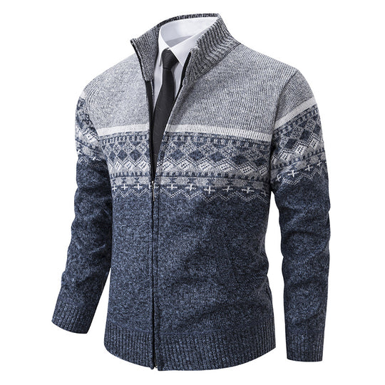 Herren Strickjacke mit Stehkragen und Norweger-Muster EB