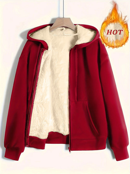 Damen kuschelige Fleecejacke mit Reißverschluss und Kapuze EB