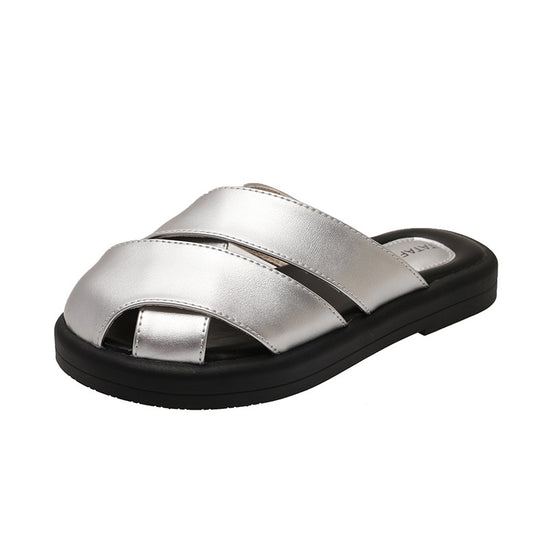 Damen Komfortable Metallische Slides EB