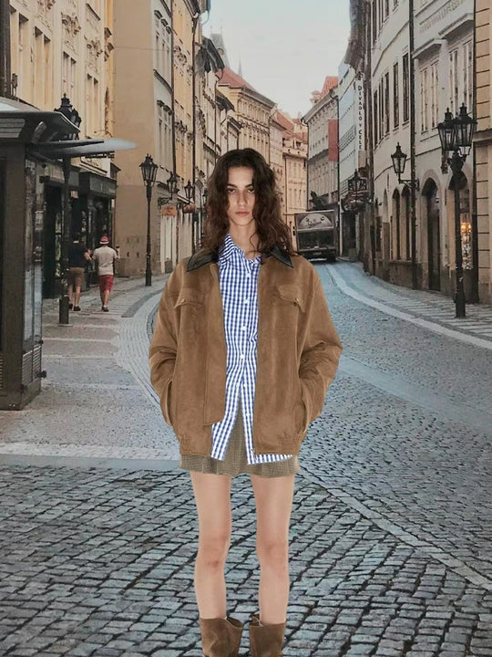 Damen Luxuriöse Wildlederjacke mit modernem Stehkragen EB