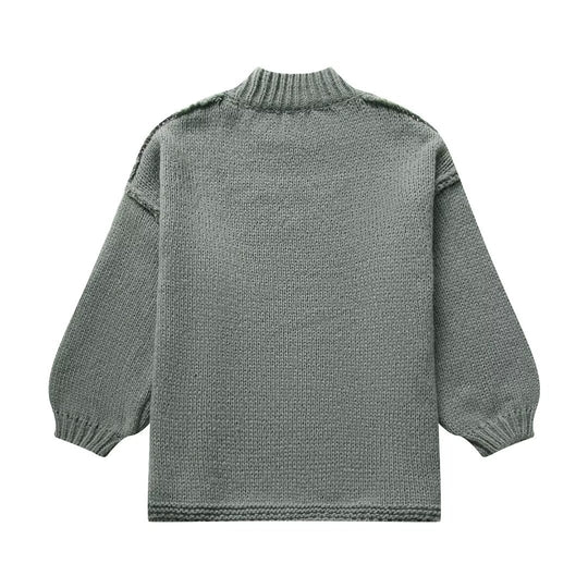 Damen lockerer Strickpullover mit hohem Kragen und überschnittenen Schultern EB