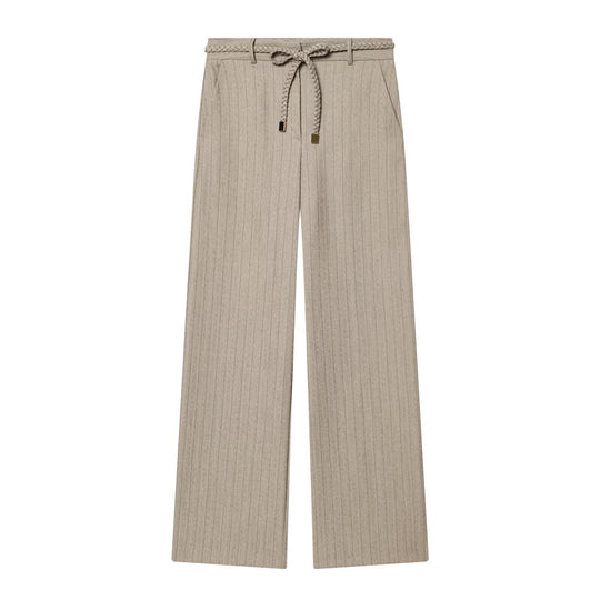 Damen elegante, weit geschnittene Hochbundhose mit geometrischem Streifenmuster EB