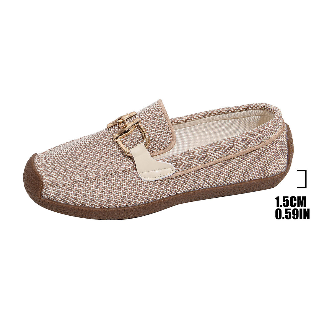 Damen leichte Slip-On Mokassins mit atmungsaktivem Mesh-Obermaterial und modischer Schnallenverzierung EB