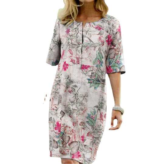 Damen Tropischer Druck Shiftkleid EB