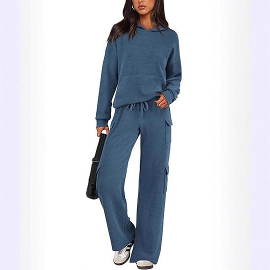 Damen Bequemes Lounge-Set mit Kapuze und weiten Hosen EB