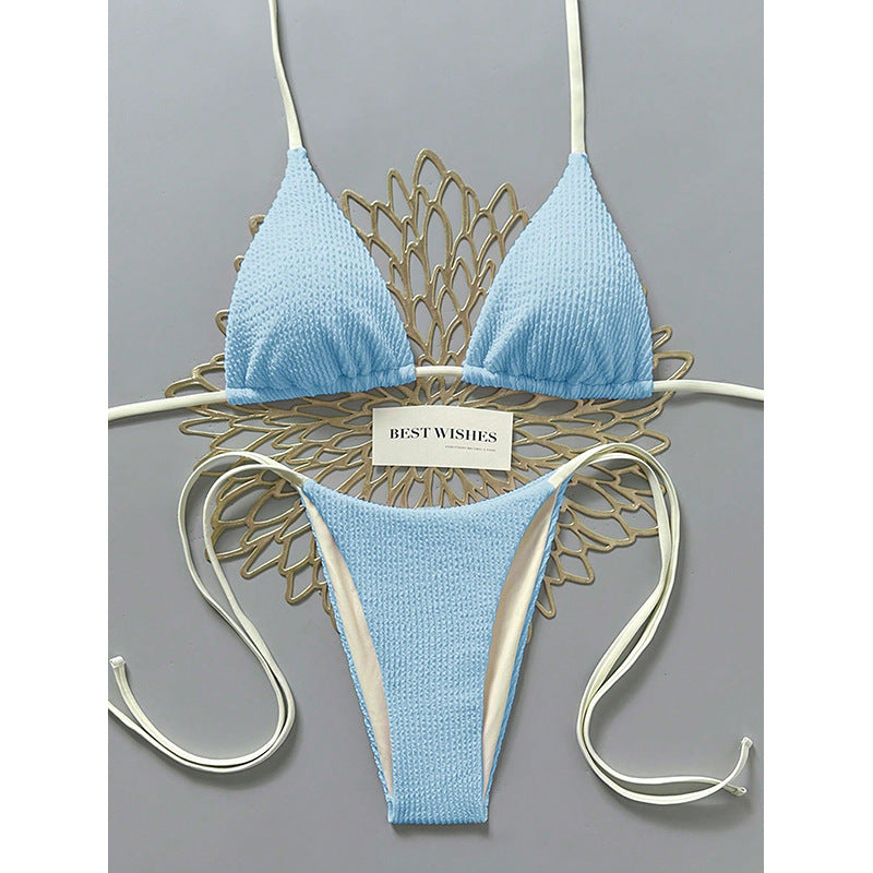 Damen Triangel-Bikini mit hohem Beinausschnitt und feinem Strukturmuster EB