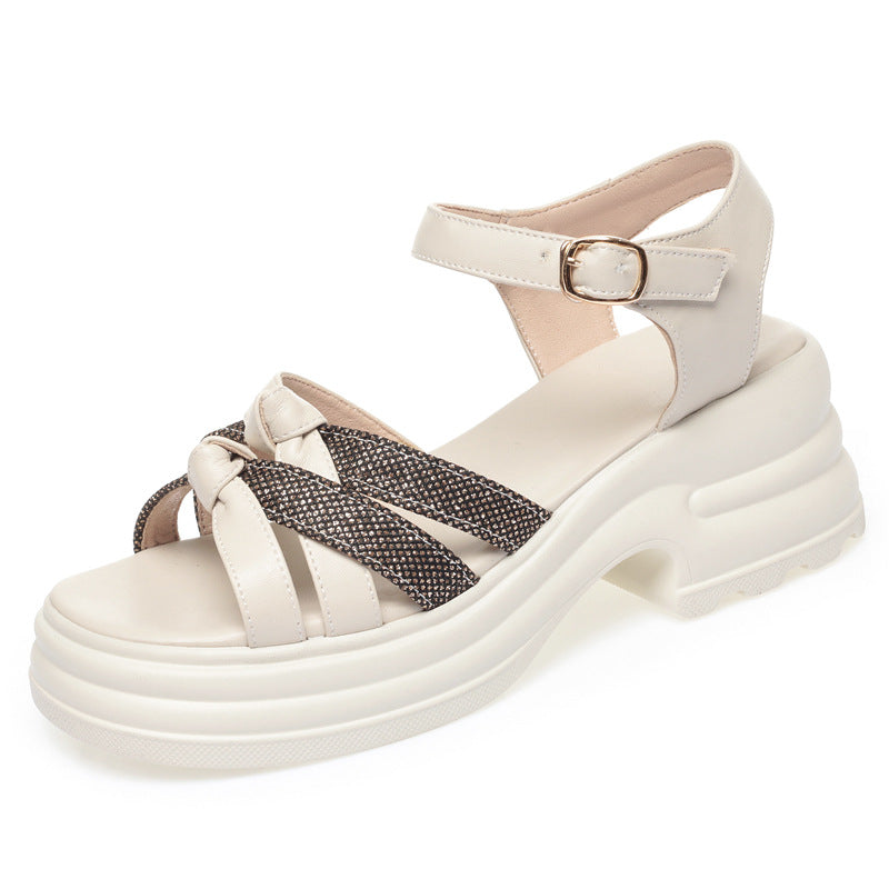 Damen Komfortable Platform-Sandalen mit elegantem Knoten-Design und verstellbarem Riemen EB