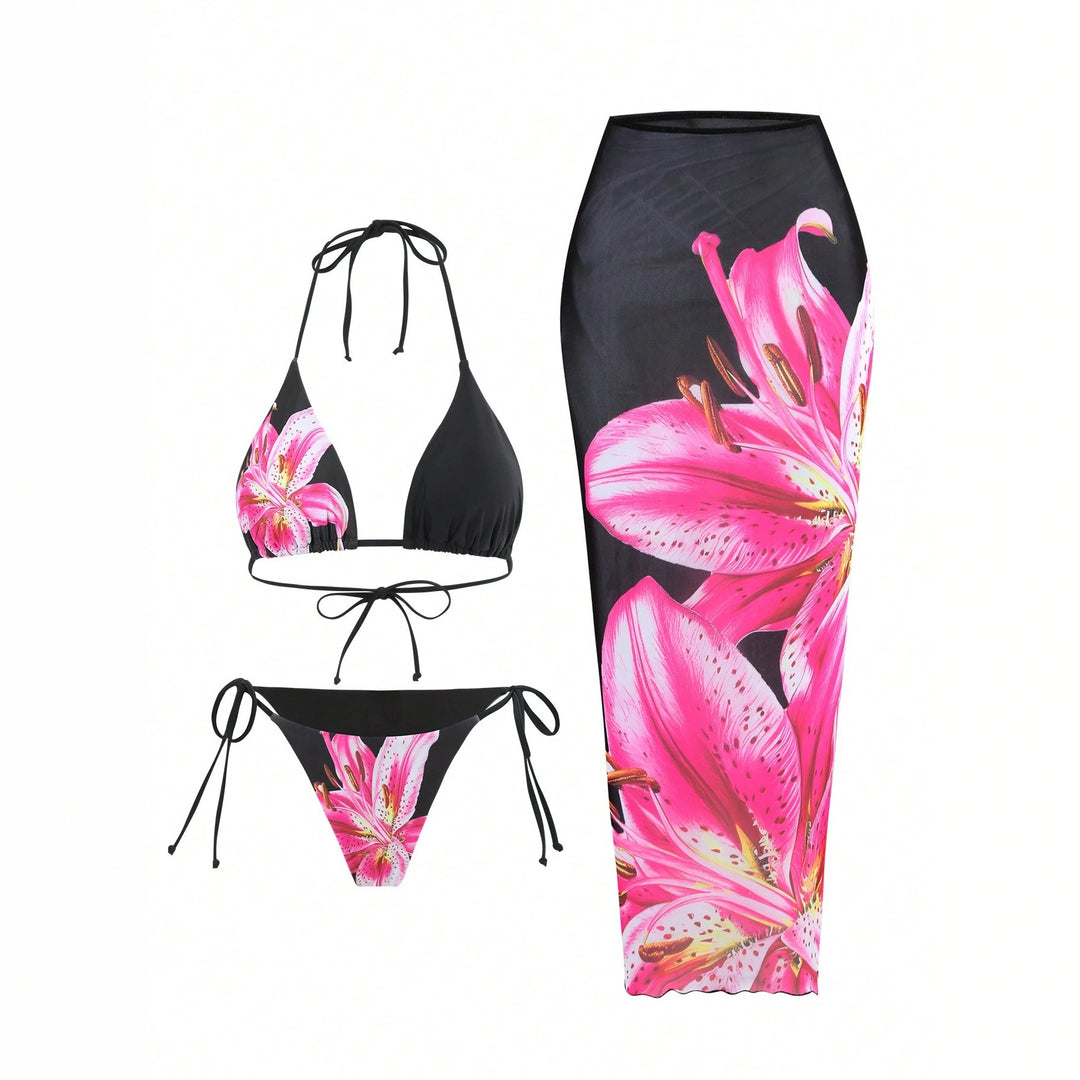 Damen Bikiniset mit floralem Wickelrock EB