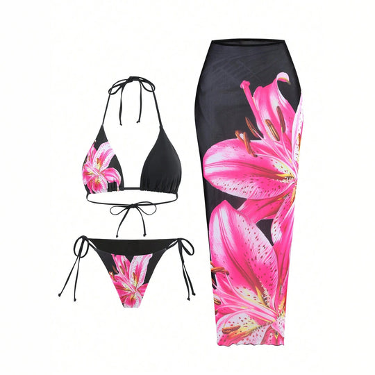 Damen Bikiniset mit floralem Wickelrock EB