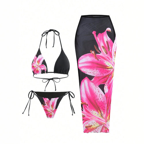 Damen Bikiniset mit floralem Wickelrock EB