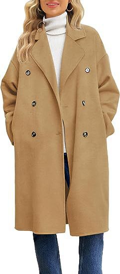 Damen eleganter und lässiger Wollmantel mit doppelter Knopfleiste EB