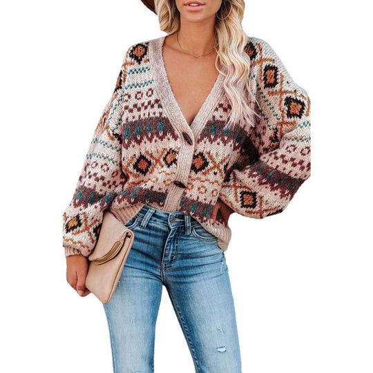 Damen Strickjacke mit folkloristischem Muster und lässigem Schnitt EB
