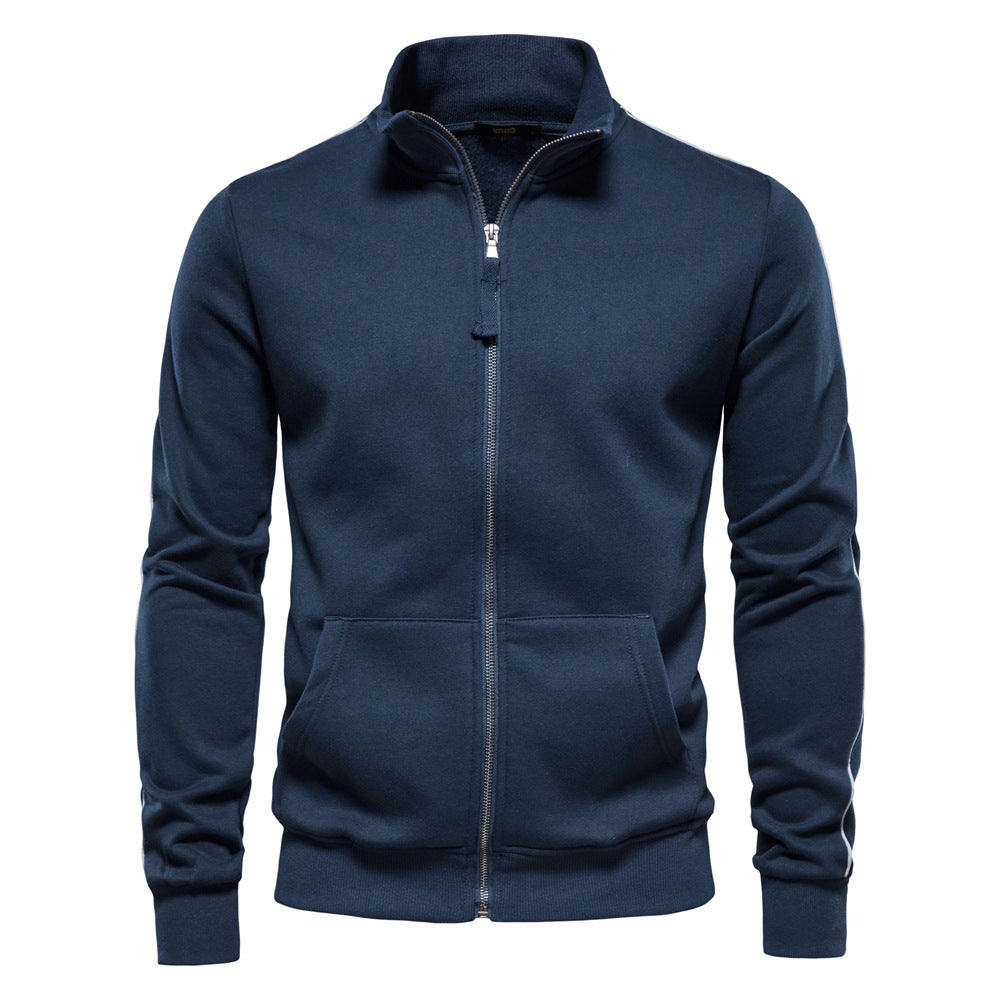 Herren nan sportive Baumwoll-Sweatjacke mit Stehkragen und Kängurutaschen EB