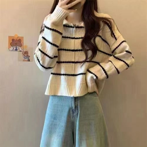 Damen gestreifter Strickpullover EB