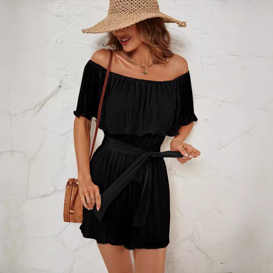 Damen Jumpsuit mit eleganter Rüsche und verstellbarem Taillengürtel EB