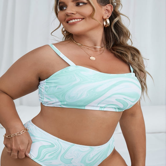 Damen Hochgeschnittenes Bikini-Set mit modernem Marmor-Design EB
