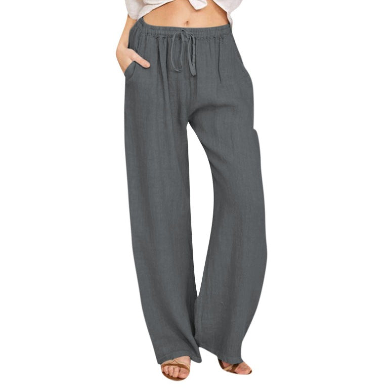 Damen nan weite Leinenhose mit elastischem Bund Kordelzug und Seitentaschen EB