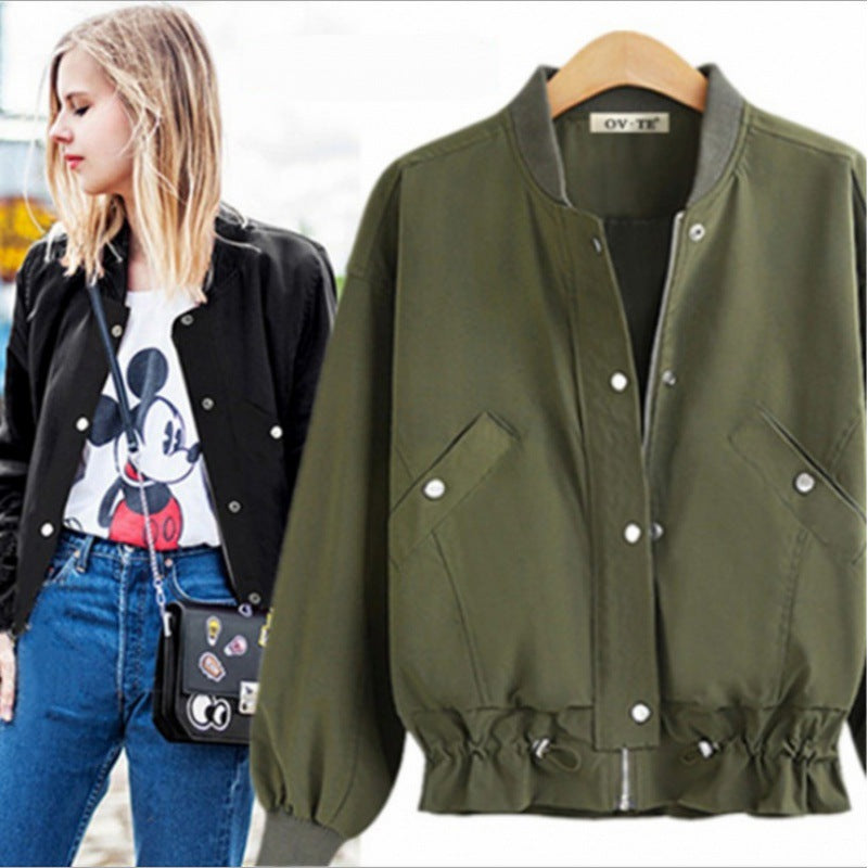 Damen Oversize Bomberjacke mit Tunnelzugbund, Druckknopfleiste und aufgesetzten Taschen EB