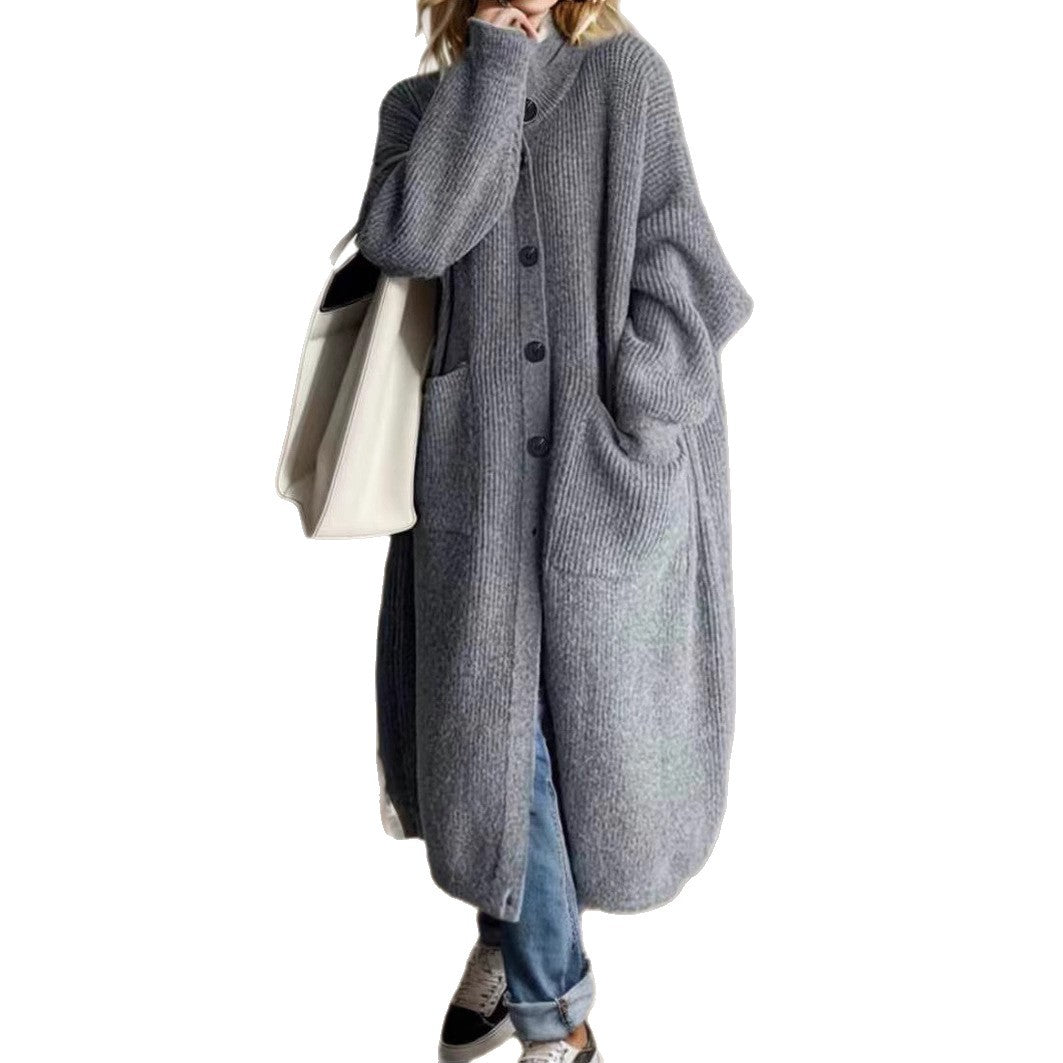 Damen Modische Strickjacke mit großzügigen Taschen und Knopfdetail EB