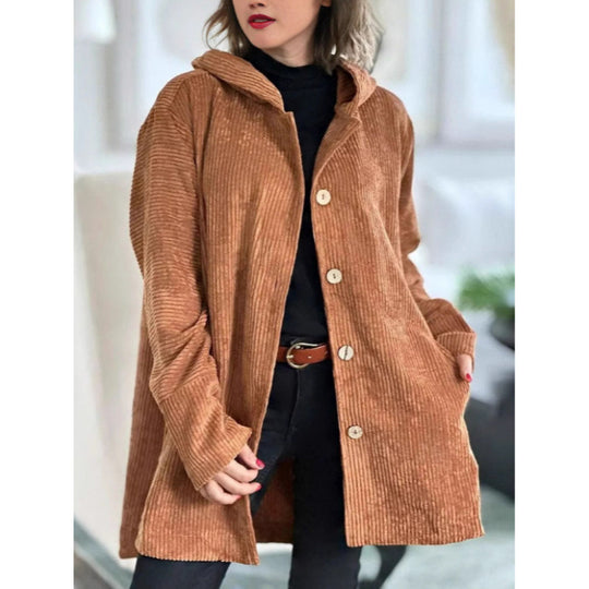 Damen kuschelige Kapuzenjacke aus feinem Cordstoff EB