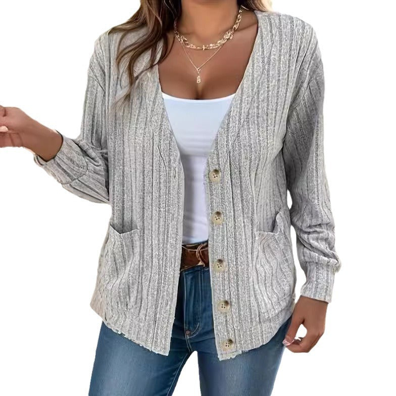Damen Strickjacke mit Knopfleiste und seitlichen Taschen EB
