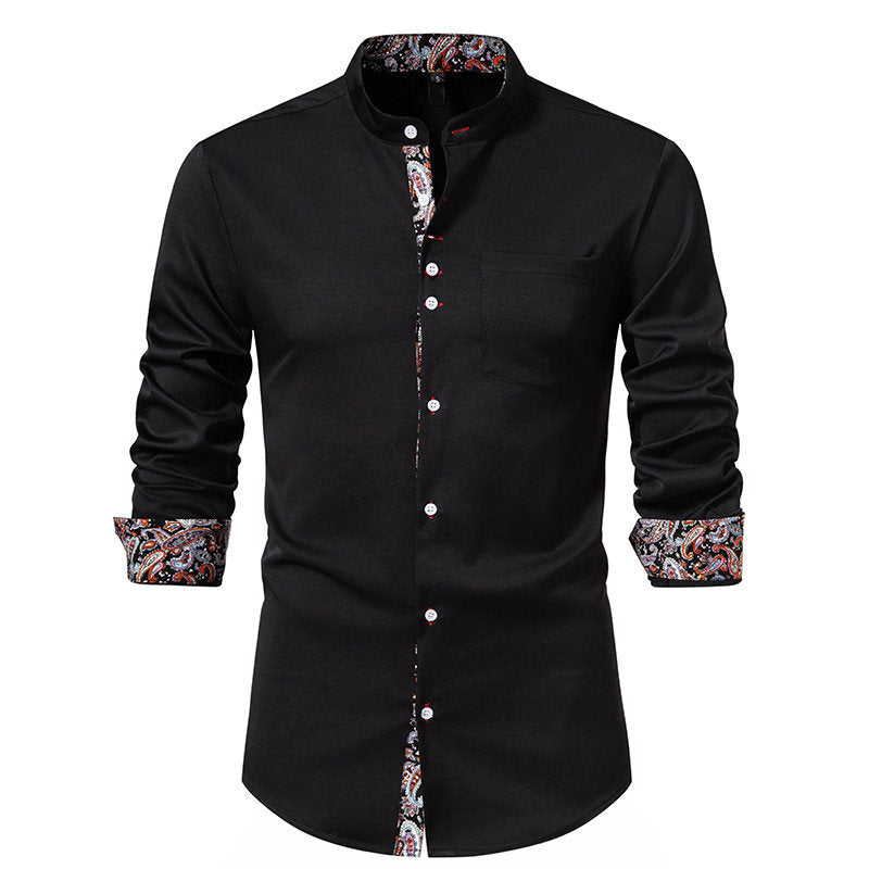 Herren Langarmhemd mit modernem Stehkragen und Paisleymuster EB