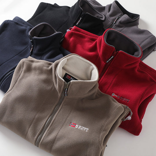 Herren Fleecejacke mit Stehkragen, durchgehendem Reißverschluss und elastischen Bündchen EB