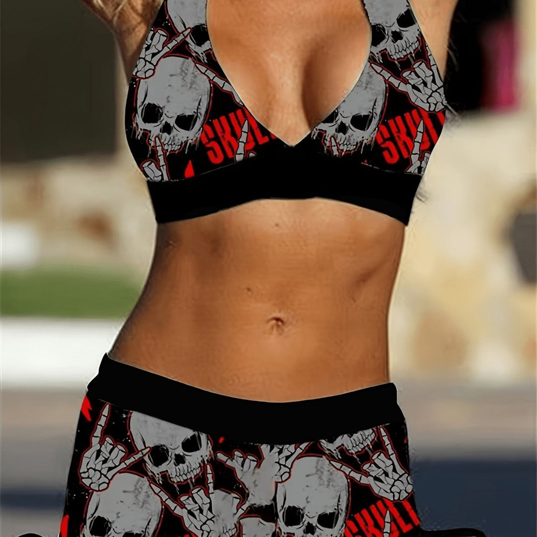Damen Bikini-Set mit tiefem V-Ausschnitt und kontrastierenden Shorts EB
