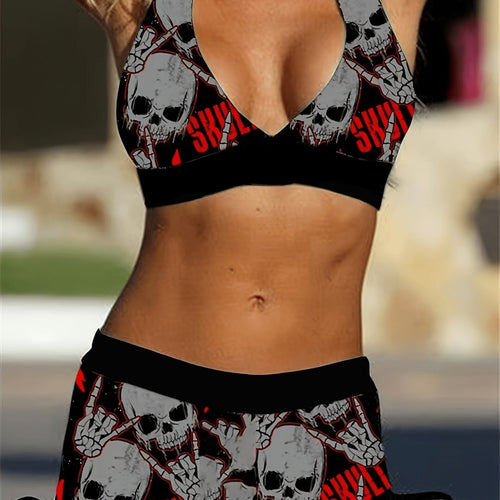 Damen Bikini-Set mit tiefem V-Ausschnitt und kontrastierenden Shorts EB