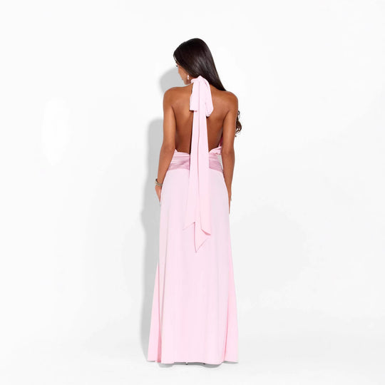 Damen Elegantes Maxikleid mit hochgeschlossenem Design und fließendem Fall EB