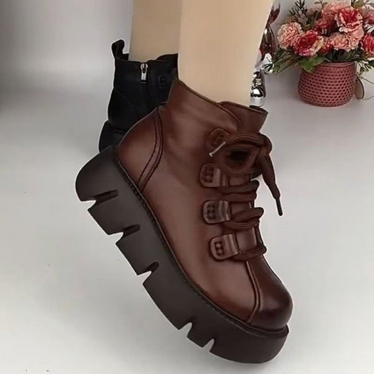 Damen Trendige Schnürstiefeletten mit robuster Sohle und warmem Innenfutter EB