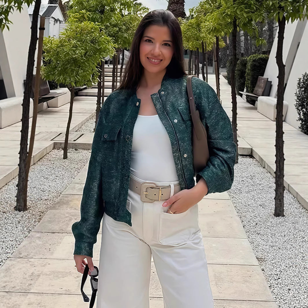Damen modische Utility-Jacke mit Taschen und Druckknöpfen EB