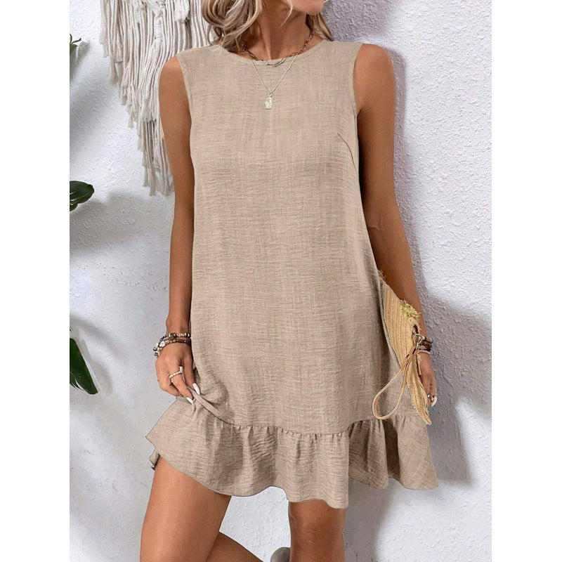 Damen Sommerkleid mit Rüschensaum und ärmellosem Design EB