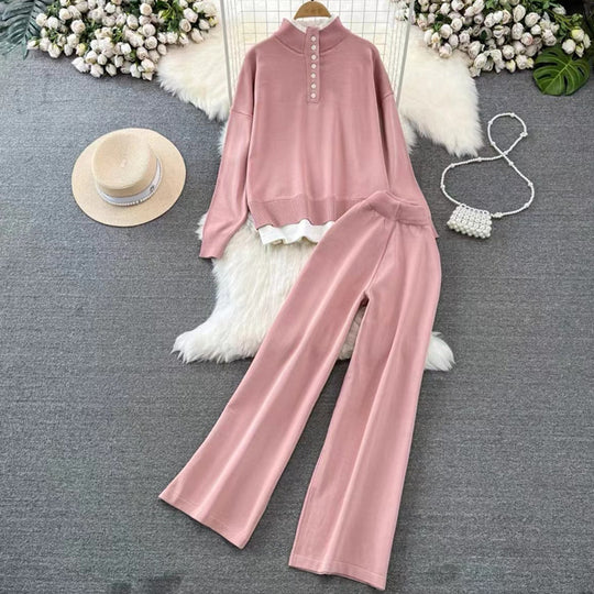 Damen Loungewear-Set mit hoher Rippstruktur und Knopfdetaillierung EB