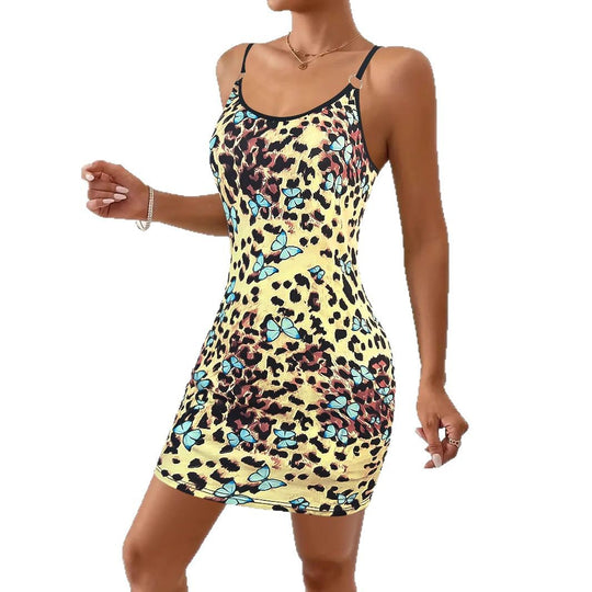 Damen Figurbetontes Minikleid mit floralem Schmetterlingsmuster EB