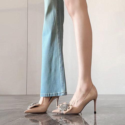 Damen spitze High Heel Pumps mit funkelnder Applikation EB