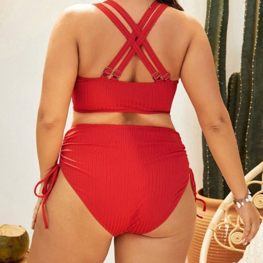 Damen Hochgeschnittener Bikini mit verstellbaren Kordeln EB