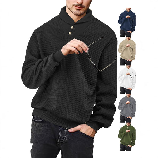 Herren nan eleganter Strickpullover mit Schalkragen, Knopfleiste am Ausschnitt und Karo-Waffelstruktur EB