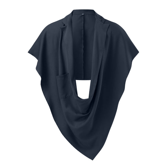 Damen nan Cape-Blazer mit Schalkragen offener Front aufgesetzter Tasche und spitz zulaufendem Zipfelsaum EB