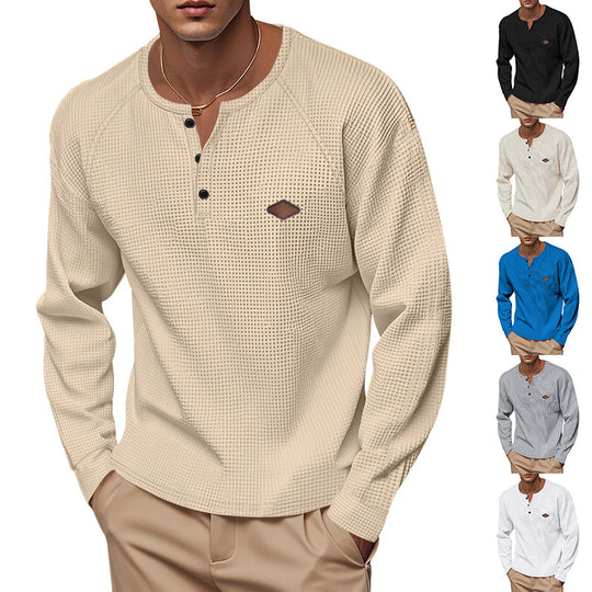 Herren nan strukturiertes Langarmshirt mit kurzer Knopfleiste, Raglanärmeln und dezenter Logo-Applikation EB