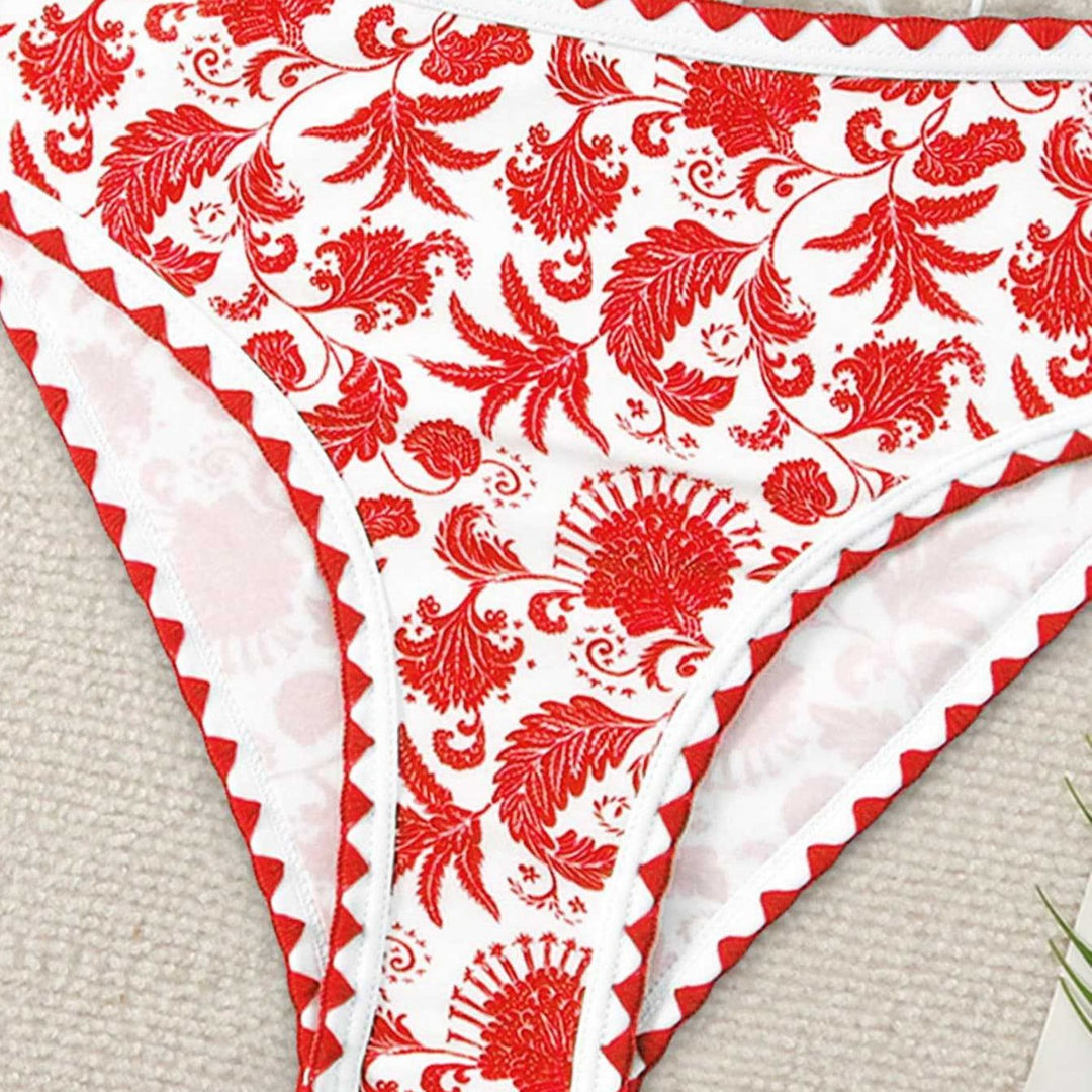 Damen Bandeau-Bikini-Set mit farbenfrohem floralen Muster und elastischem Gürtel EB