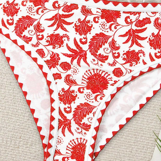 Damen Bandeau-Bikini-Set mit farbenfrohem floralen Muster und elastischem Gürtel EB