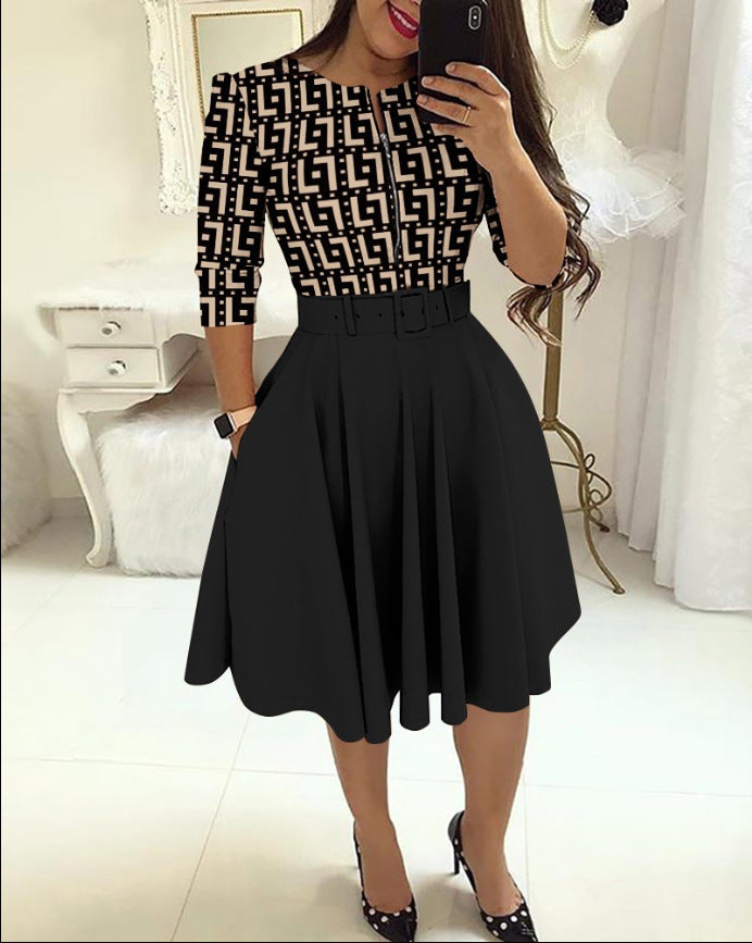 Damen Kleid mit modischem Zip-Design und betontem Taillenbund EB