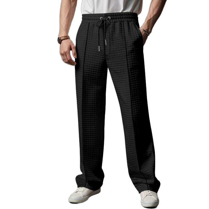 Herren Relaxed-Fit Freizeit-Hose mit strukturierter Karooptik, elastischem Bund & Kordelzug EB
