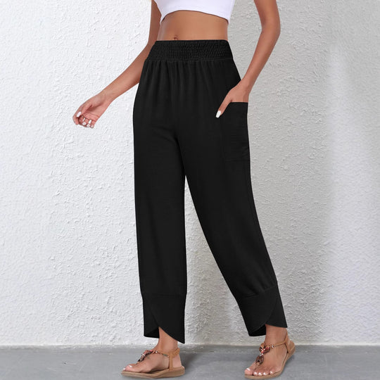 Damen Weite Sommerhose mit elastischem Bund und praktischen Taschen EB