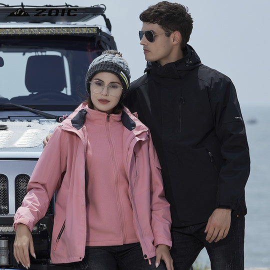 Damen Wasserdichte Outdoorjacke mit Kapuze, atmungsaktiver Membran und Multifunktions‑Reißverschlusstaschen EB