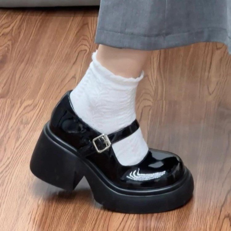 Damen Plateau-Mary Janes mit verstellbarem Riemen und bequemer Sohle EB