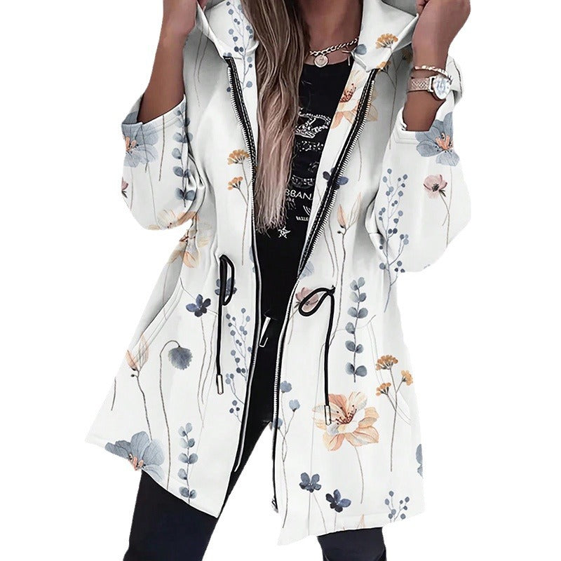 Damen Modische Parka mit floralen Akzenten und verstellbarem Bund EB